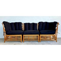 Vintage Coastal Stick Rattan 3 Seat Sofa