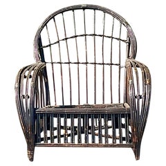 Retro Coastal Stick Rattan Arched Lounge Chair After Bielecky Brothers