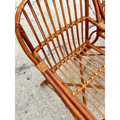 Vintage Coastal Stick Rattan Arm Chairs After Albini, a Pair