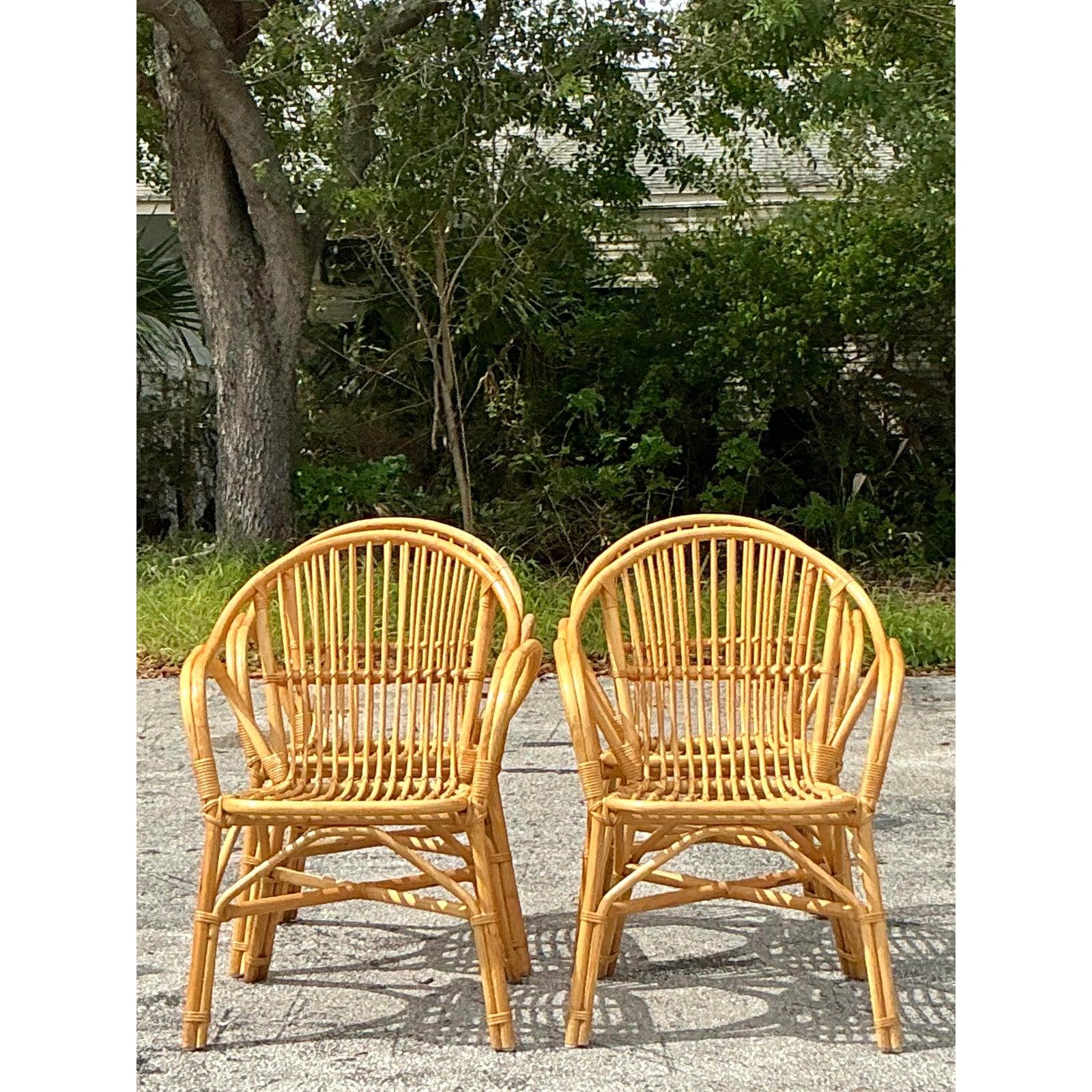 Sedie da pranzo in rattan a bastone vintage - Set di 4 sedie in vendita 4