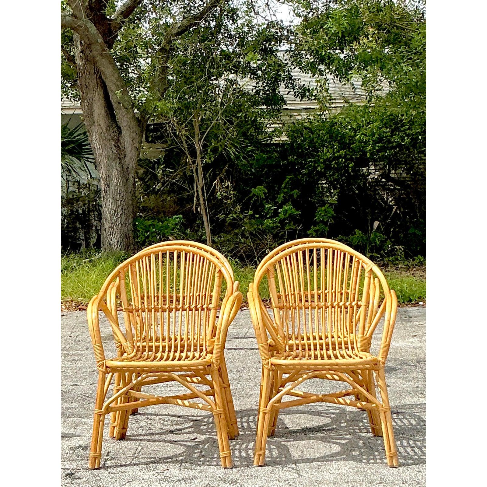 Sedie da pranzo in rattan a bastone vintage - Set di 4 sedie in vendita 5