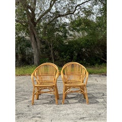 Vintage Coastal Stick Rattan Dining Chairs - Set of 4