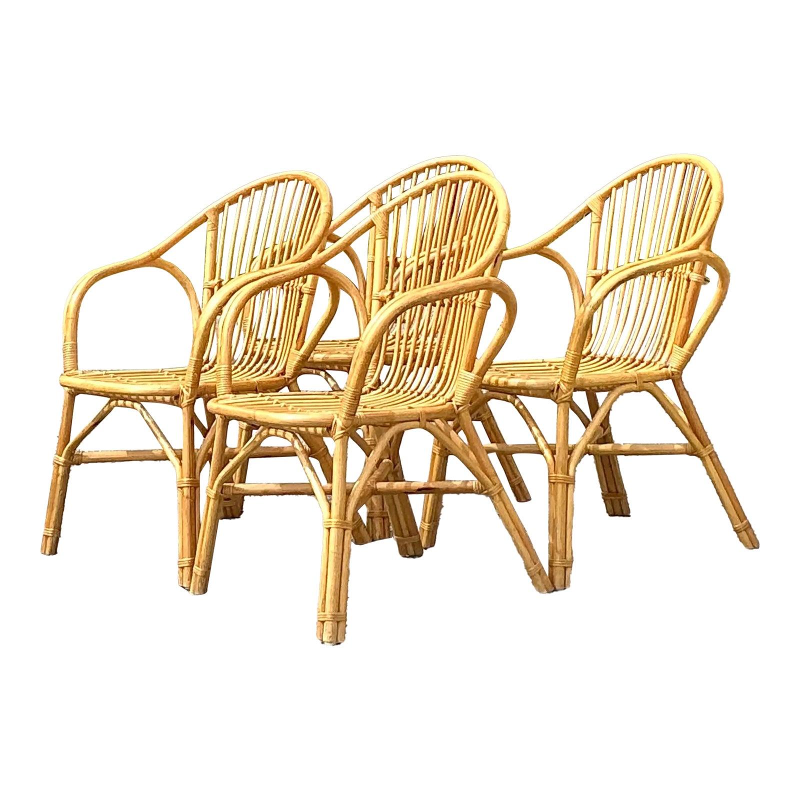 Rattan Sedie da pranzo in rattan a bastone vintage - Set di 4 sedie in vendita