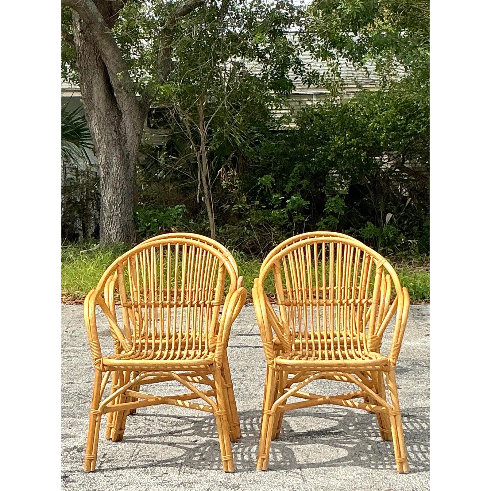 Sedie da pranzo in rattan a bastone vintage - Set di 4 sedie in vendita 2
