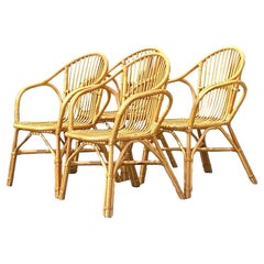Vintage Coastal Stick Rattan-Esszimmerstühle - 4er-Set