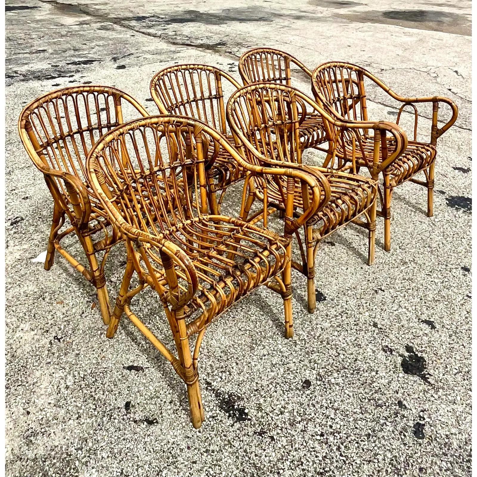 Vintage Coastal Stick Rattan Dining Chairs, Set of Six 2