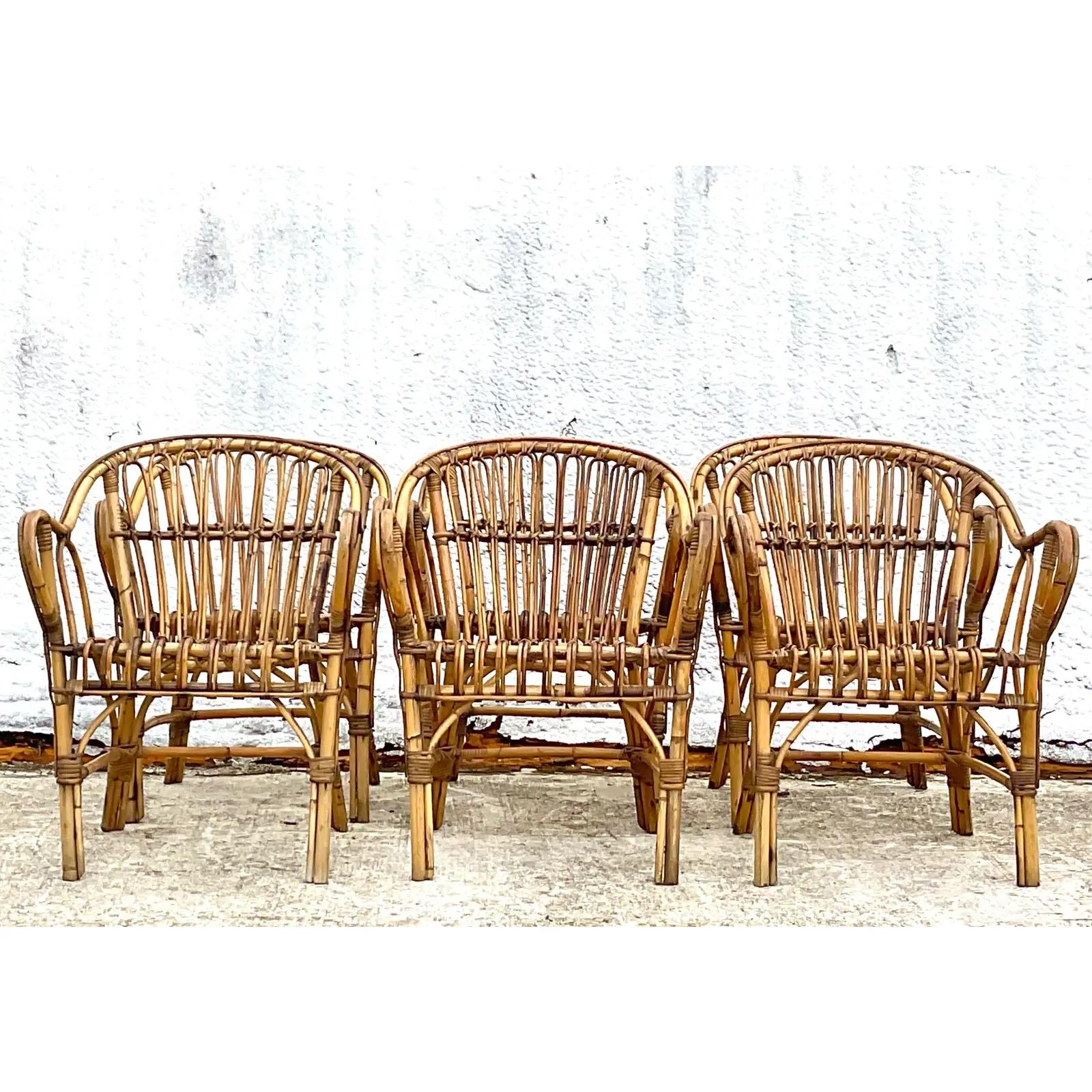 Vintage Coastal Stick Rattan Dining Chairs, Set of Six 3