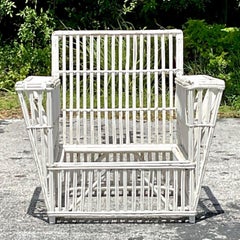 Vintage Coastal Stick Rattan Lounge Chair After Bielecky Brothers