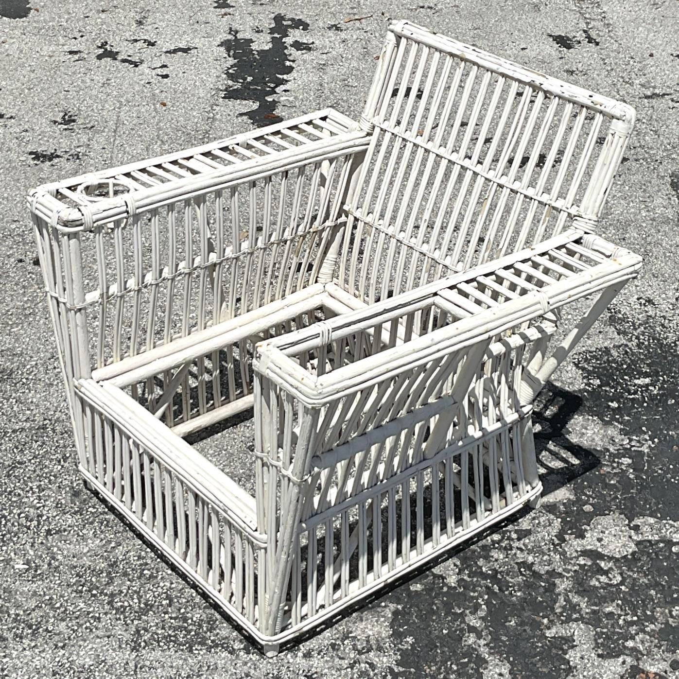 Vintage Coastal Stick Rattan Lounge Chair After Bielecky Brothers For Sale 2