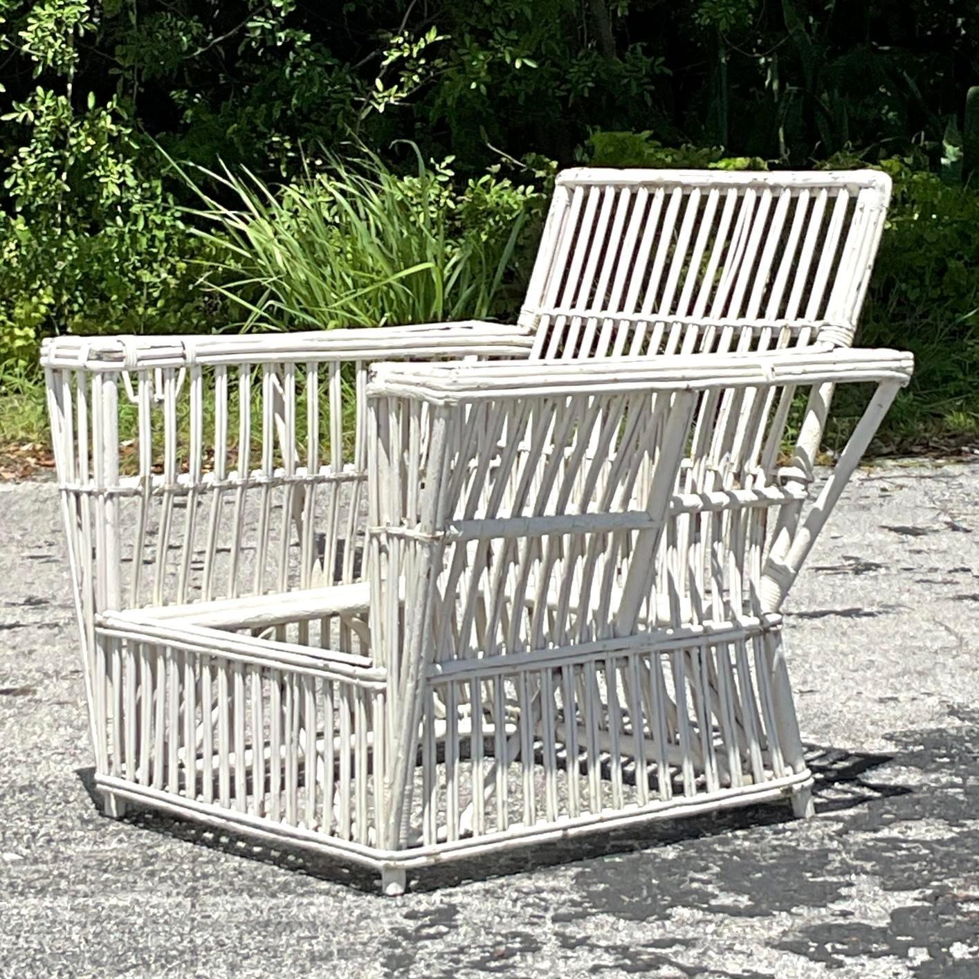 Vintage Coastal Stick Rattan Lounge Chair After Bielecky Brothers For Sale 3