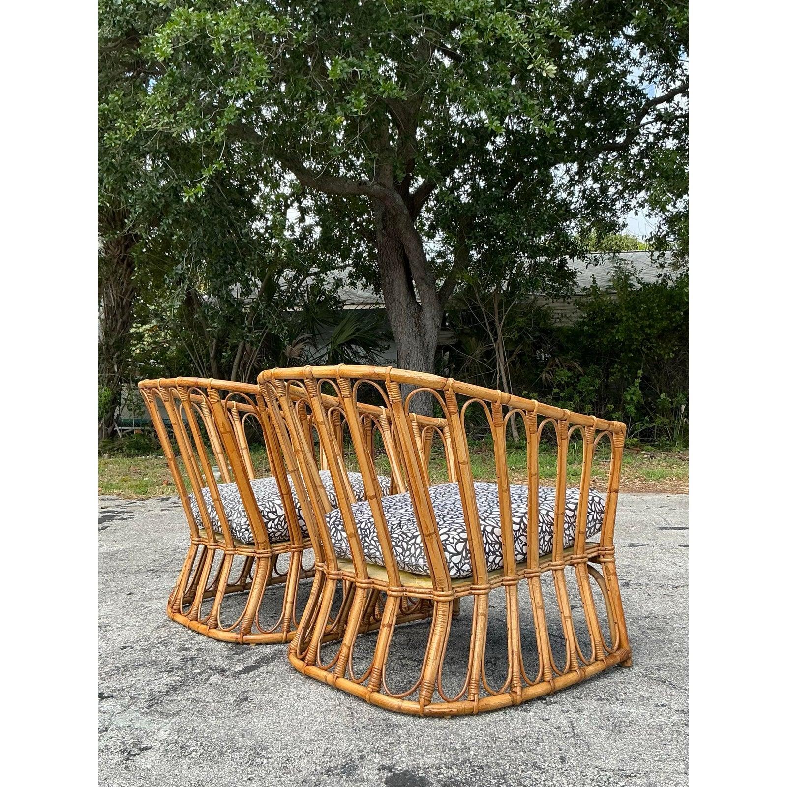 Paire de fauteuils de salon vintage Coastal Stick Rattan d'après Albini en vente 4