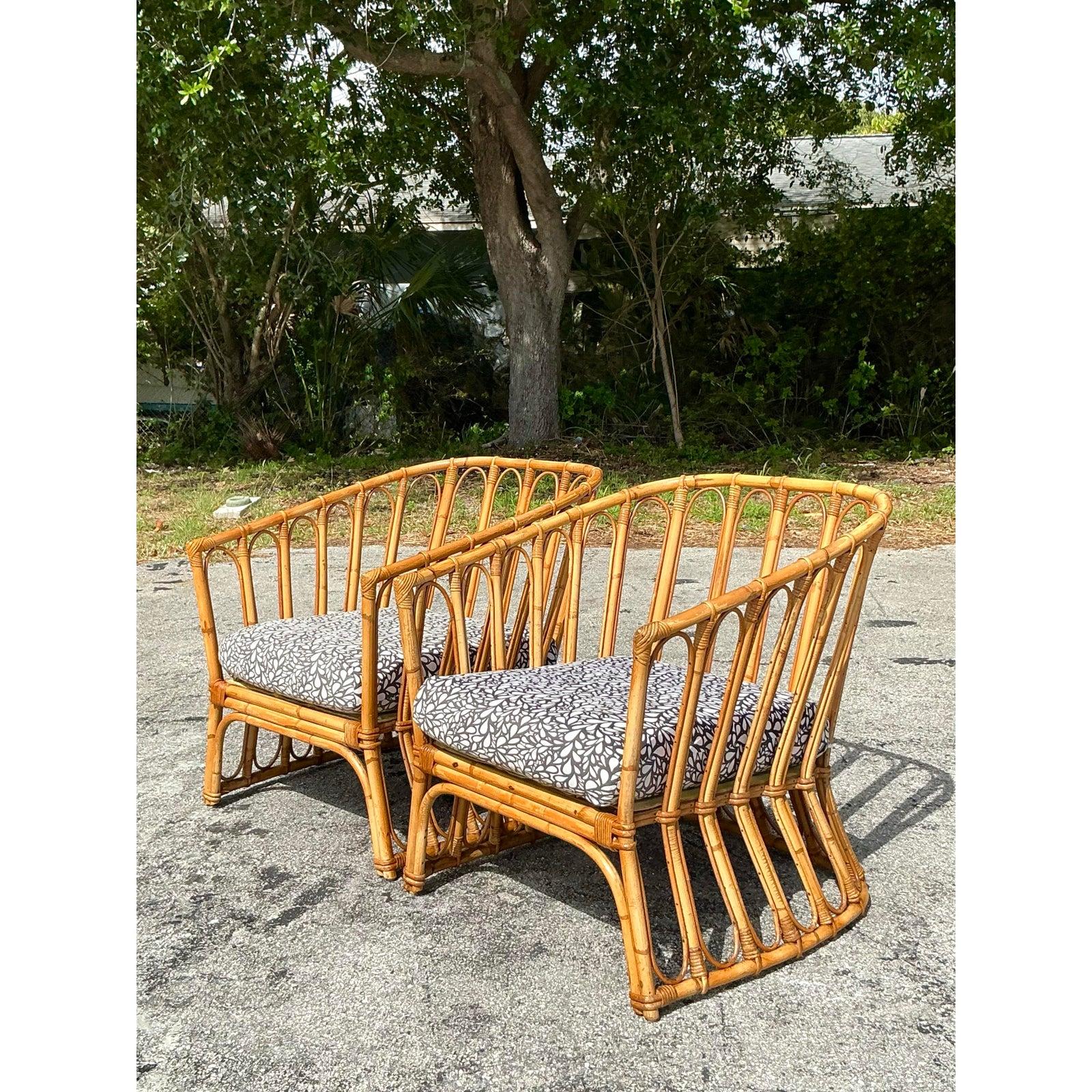Paire de fauteuils de salon vintage Coastal Stick Rattan d'après Albini en vente 5