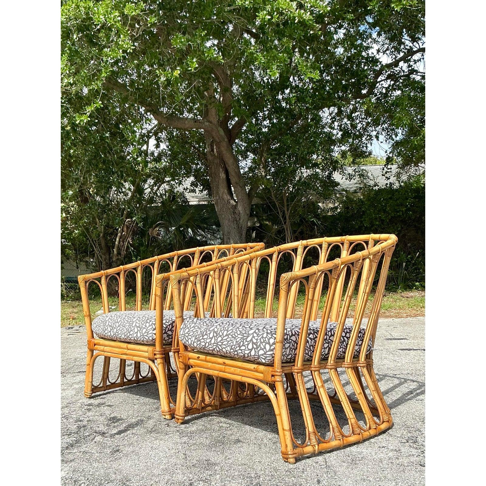 Paire de fauteuils de salon vintage Coastal Stick Rattan d'après Albini en vente 2