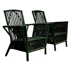 Vintage Coastal Stick Rattan Lounge Chairs After Bielecky Brothers - a Pair