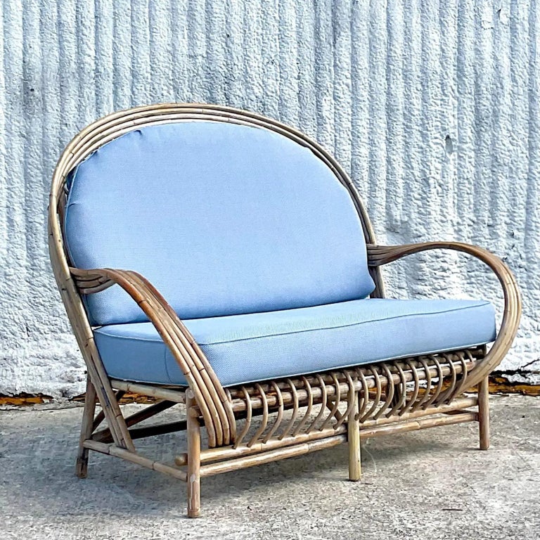 Vintage Coastal Stick Rattan Loveseat For Sale at 1stDibs