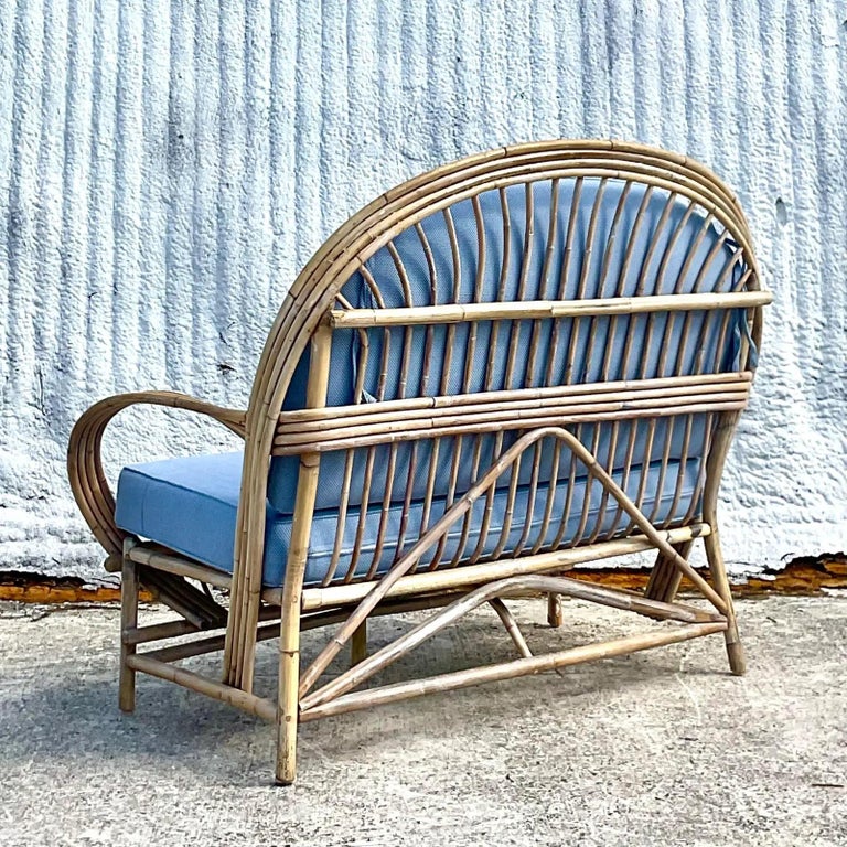 Vintage Coastal Stick Rattan Loveseat For Sale at 1stDibs