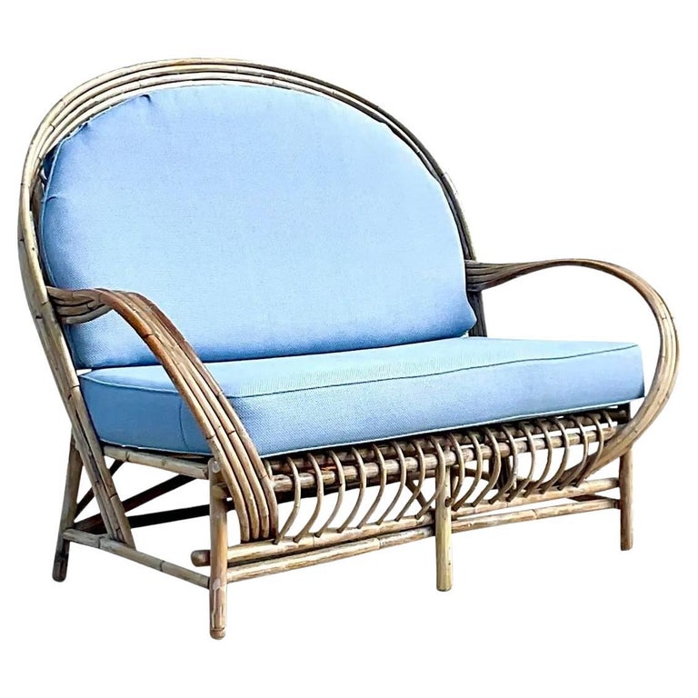 Vintage Coastal Stick Rattan Loveseat For Sale at 1stDibs