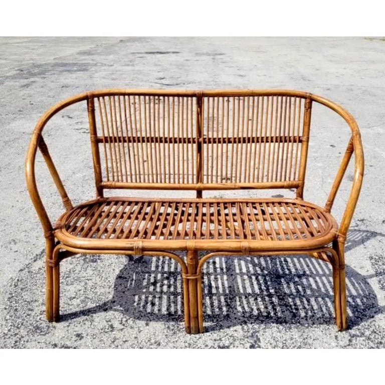 Vintage Coastal Stick Rattan Loveseat Set For Sale at 1stDibs