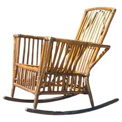 Antique Coastal Stick Rattan Rocking Chair After Bielecky Brothers