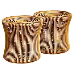 Vintage Coastal Stick Rattan Side Tables - a Pair Vintage Coastal Stick Rattan Side Tables - a Pair
