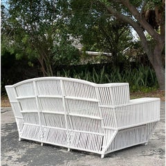 Vintage Coastal Stick Rattan Sofa After Bielecky Brothers