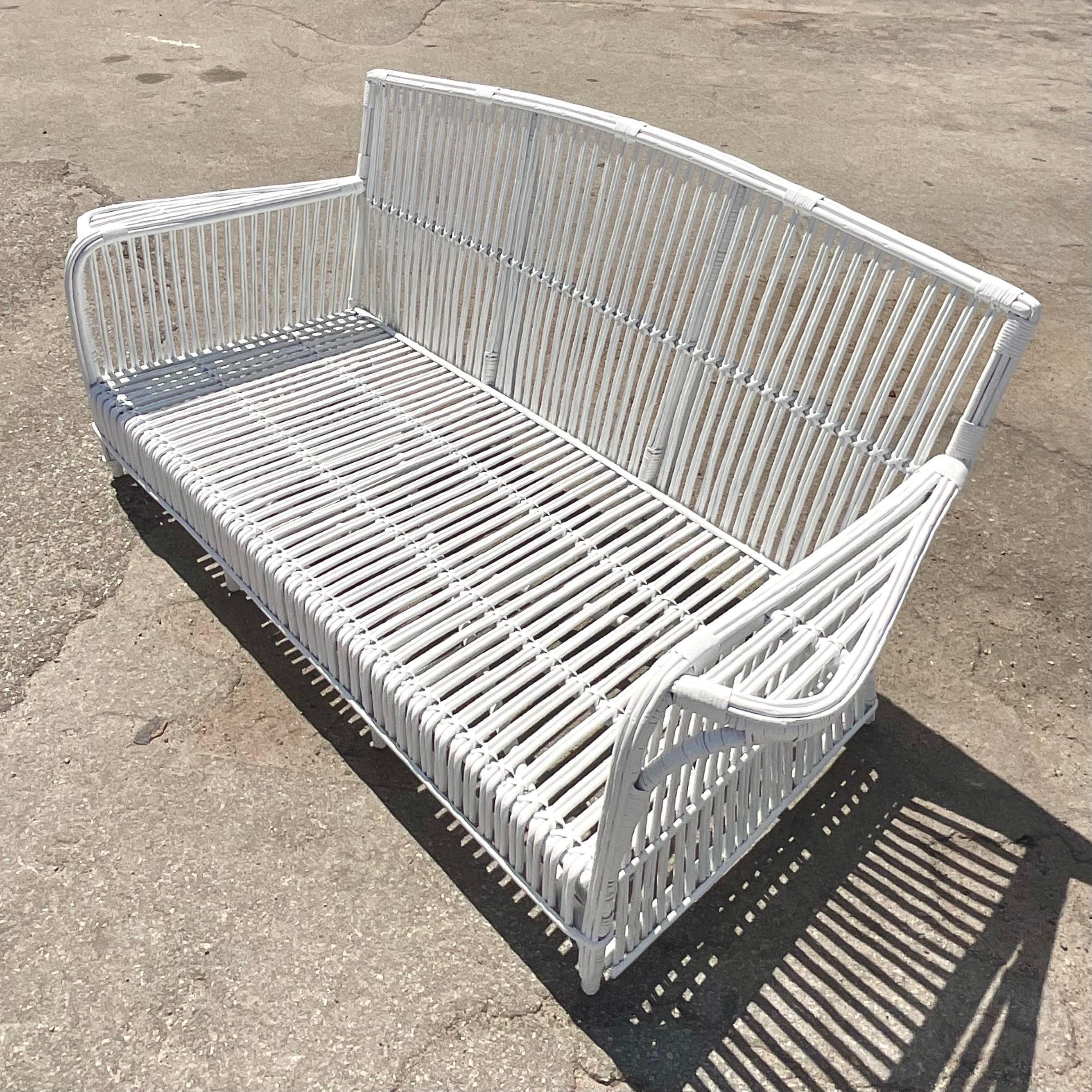 American Vintage Coastal Stick Rattan Sofa After Bielecky Brothers