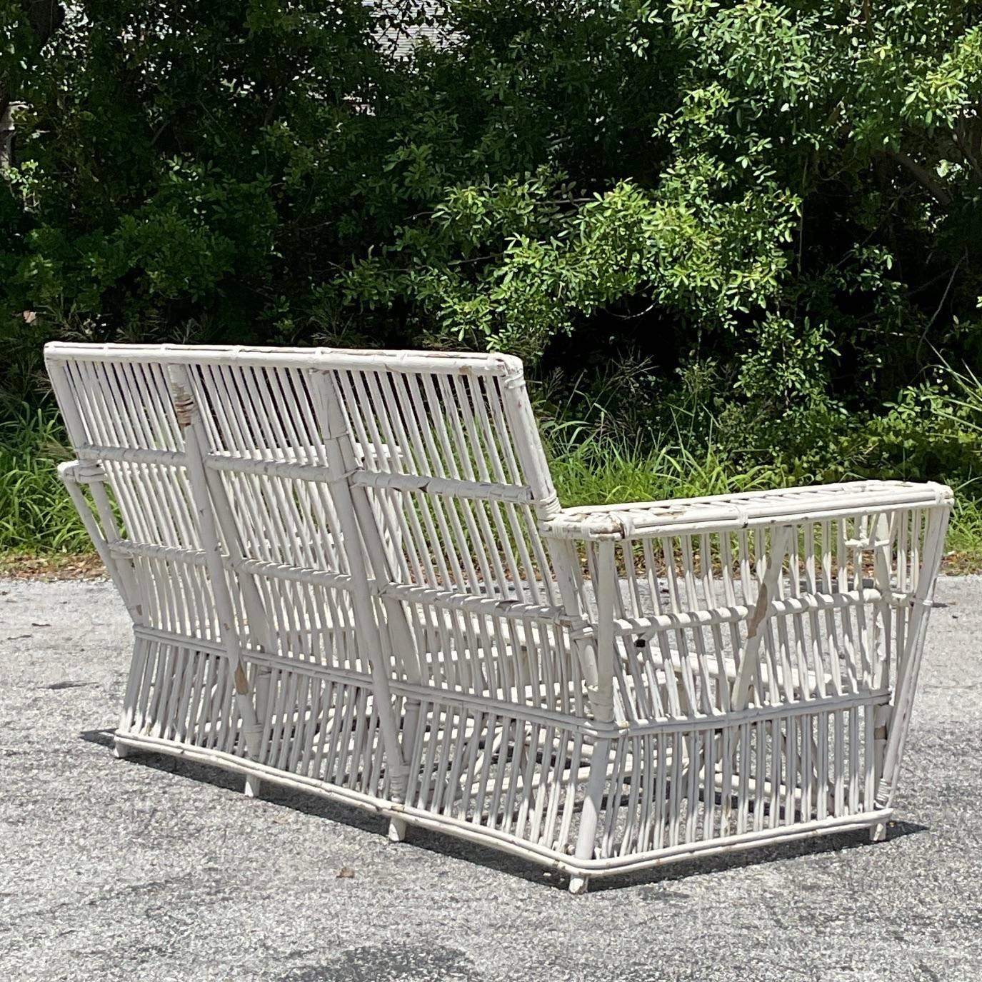 Vintage Coastal Stick Rattan Sofa After Bielecky Brothers In Good Condition In West Palm Beach, FL
