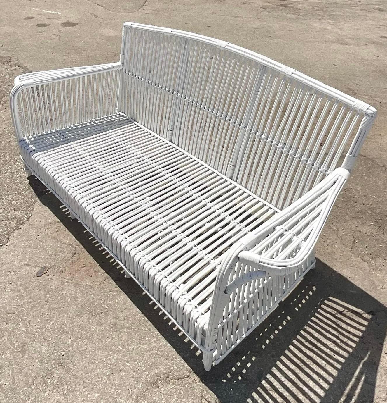 Vintage Coastal Stick Rattan Sofa After Bielecky In Good Condition In West Palm Beach, FL