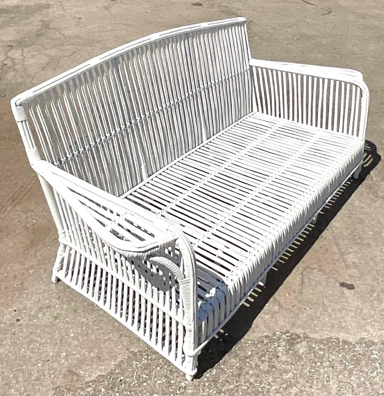 Vintage Coastal Stick Rattan Sofa After Bielecky 1