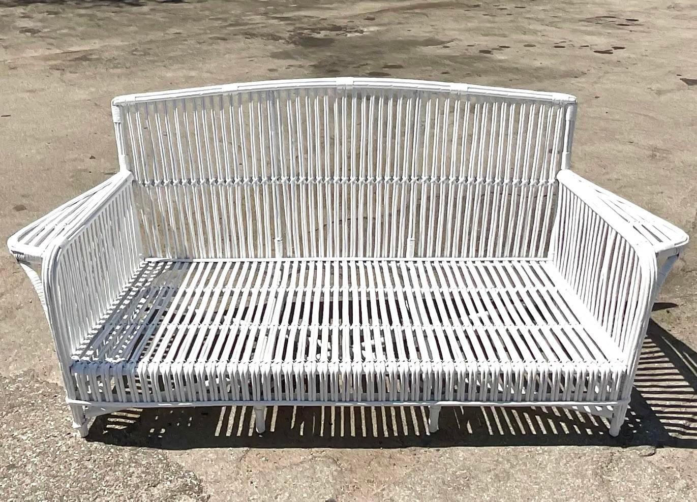 Vintage Coastal Stick Rattan Sofa After Bielecky 2