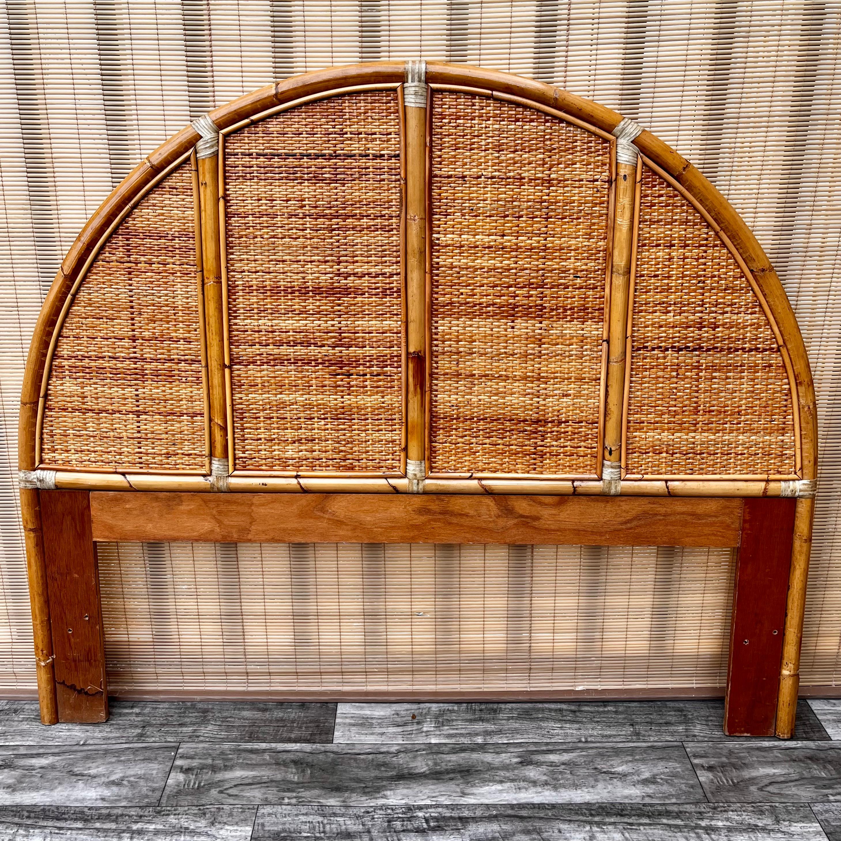 Vintage Coastal Style Arched Rattan Queen Headboard in the McGuire's Style For Sale 8