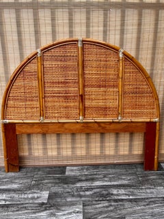 Vintage Coastal Style Arched Rattan Queen Headboard in the McGuire's Style