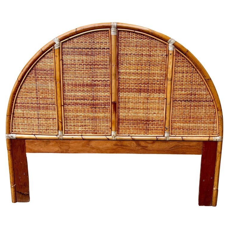 Vintage Coastal Style Arched Rattan Queen Headboard in the McGuire's