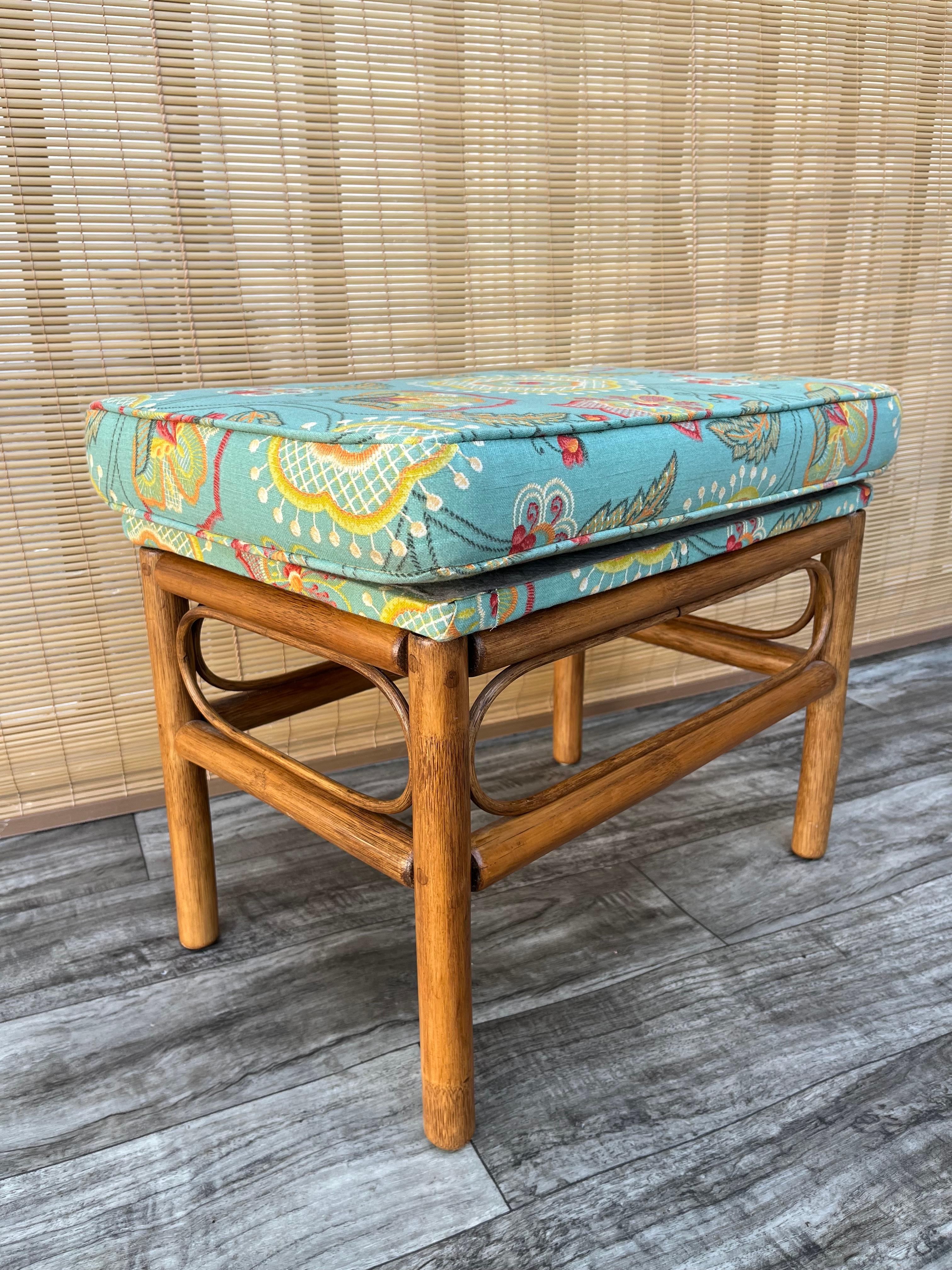 Wicker Vintage Coastal Style, Boho Chic Rattan Ottoman / Accent Bench For Sale