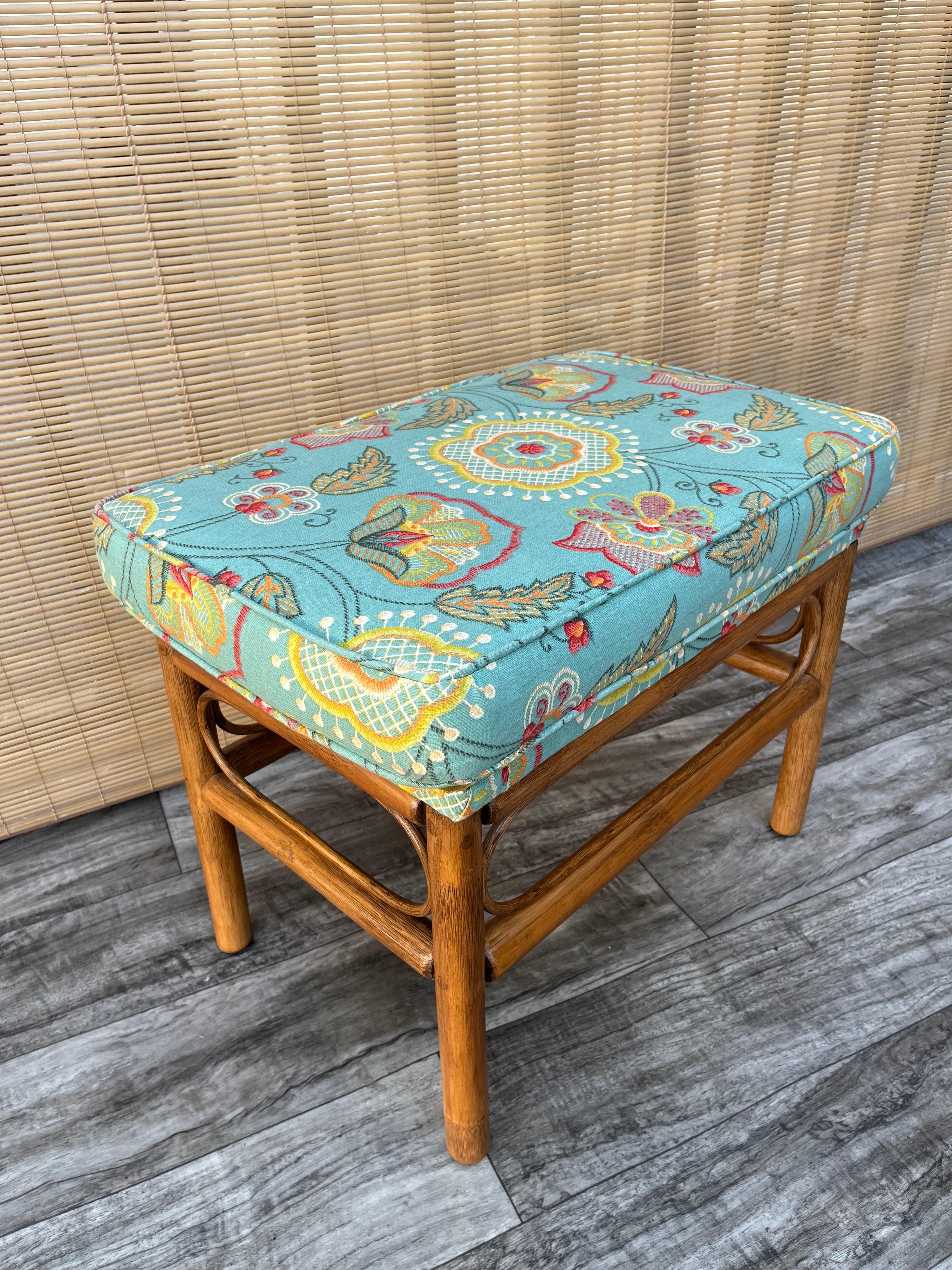 Vintage Coastal Style, Boho Chic Rattan Ottoman / Accent Bench For Sale 1