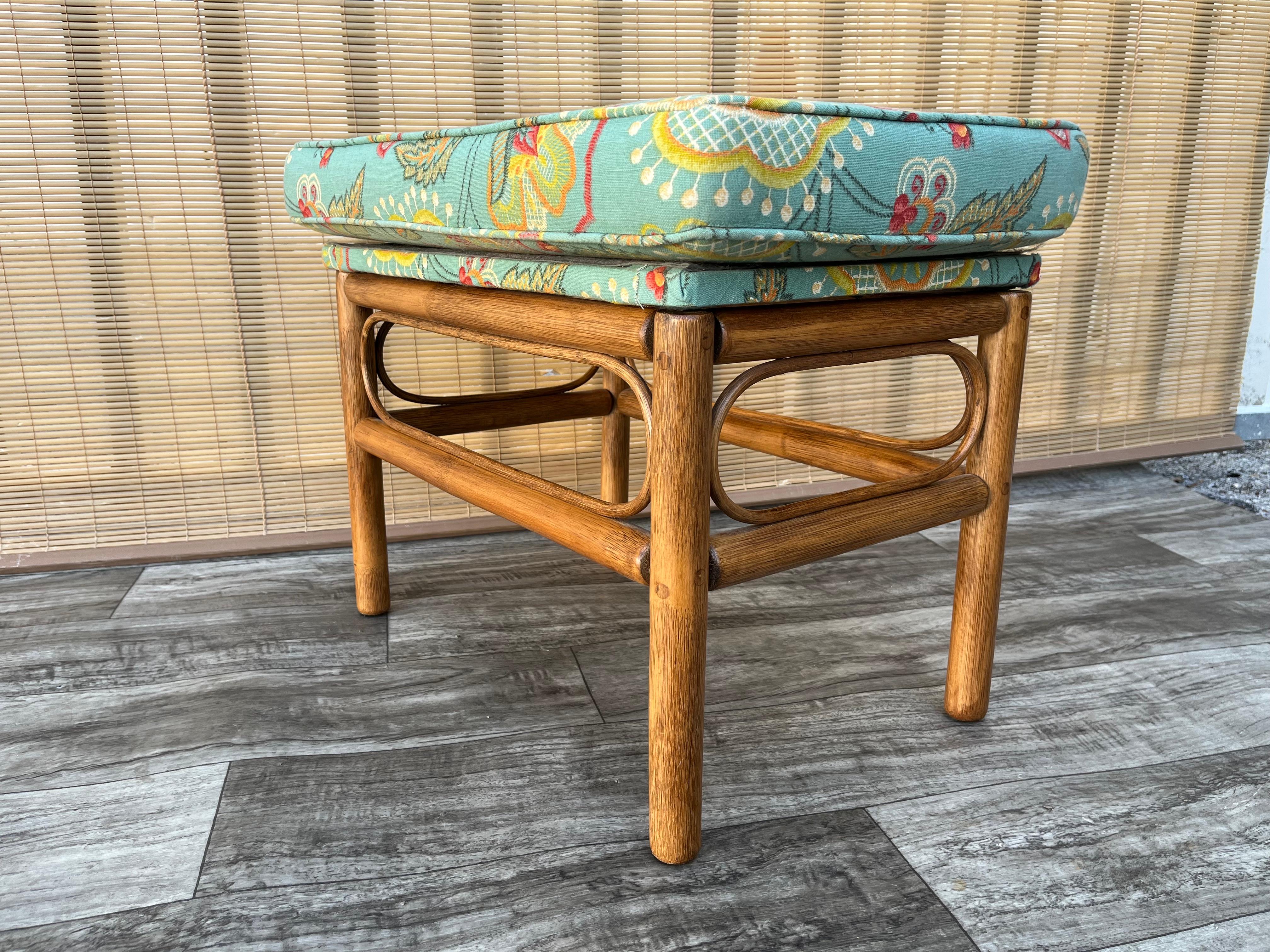 Vintage Coastal Style, Boho Chic Rattan Ottoman / Accent Bench For Sale 2