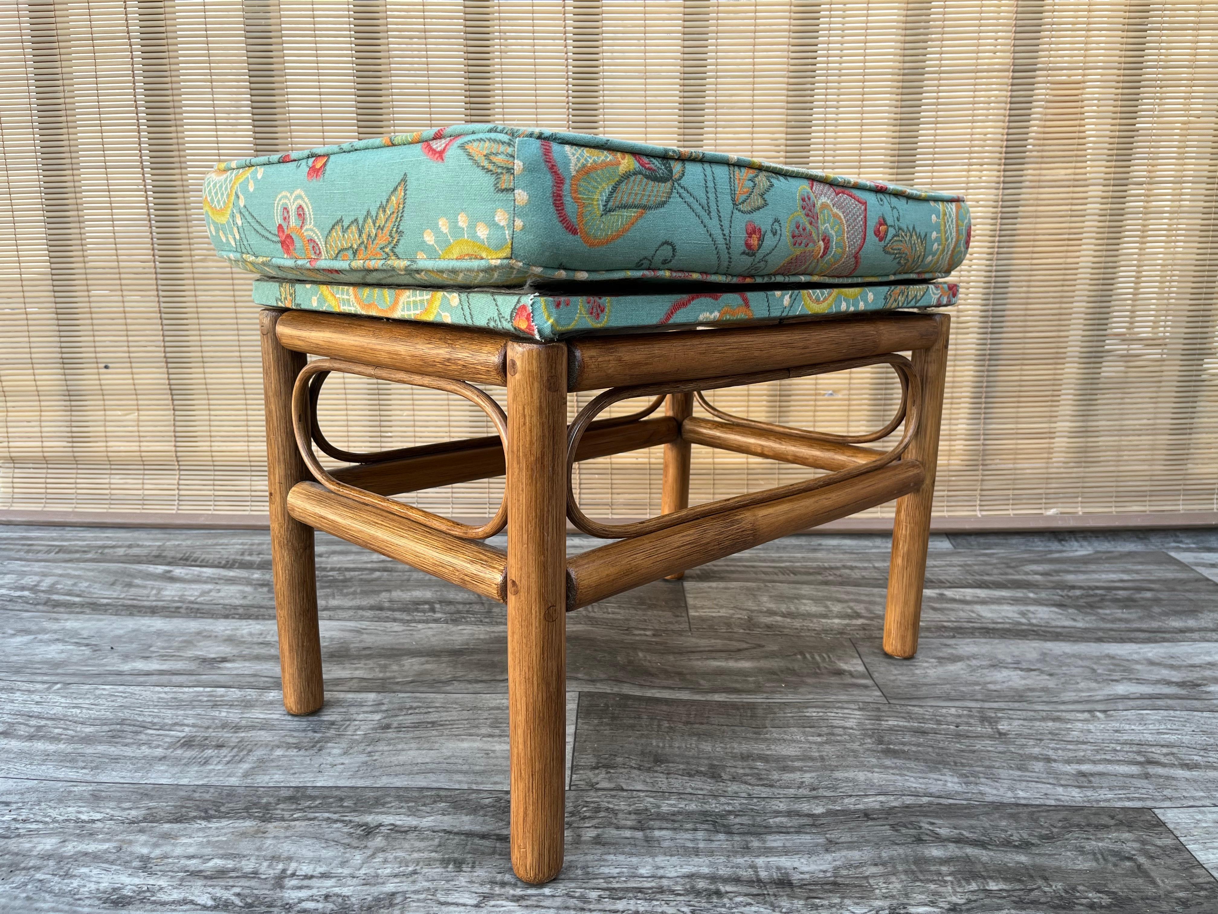 Vintage Coastal Style, Boho Chic Rattan Ottoman / Accent Bench For Sale 4