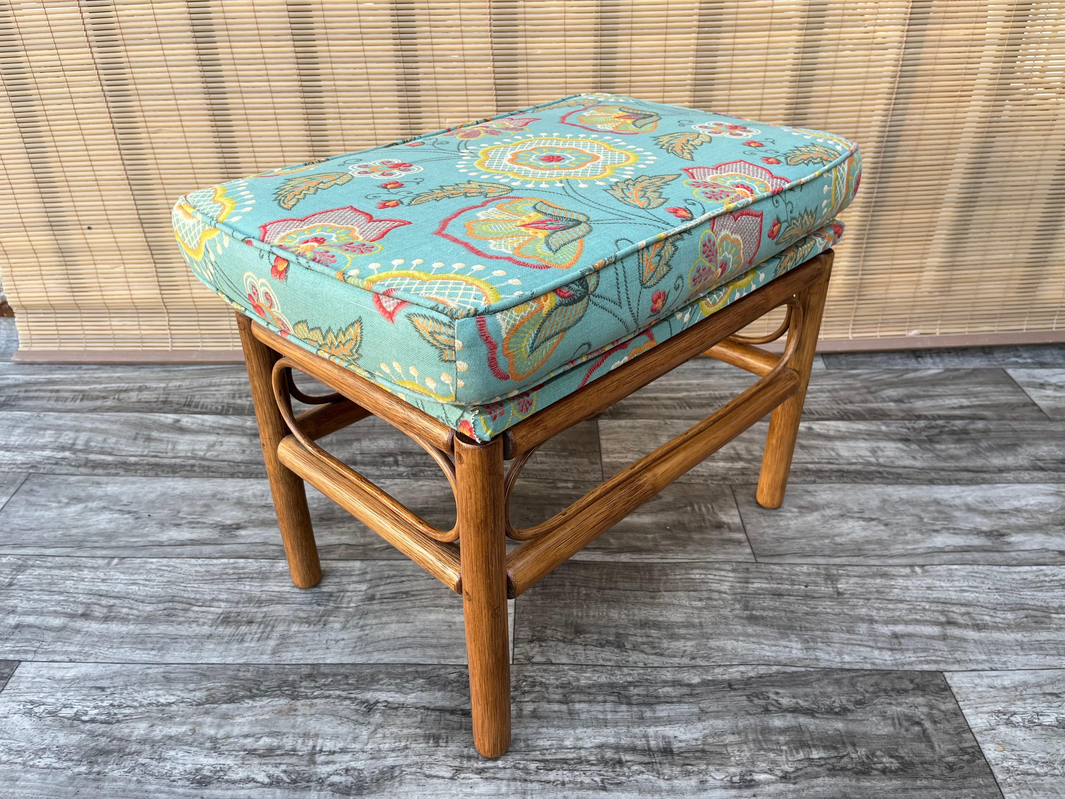 Vintage Coastal Style, Boho Chic Rattan Ottoman / Accent Bench For Sale 5