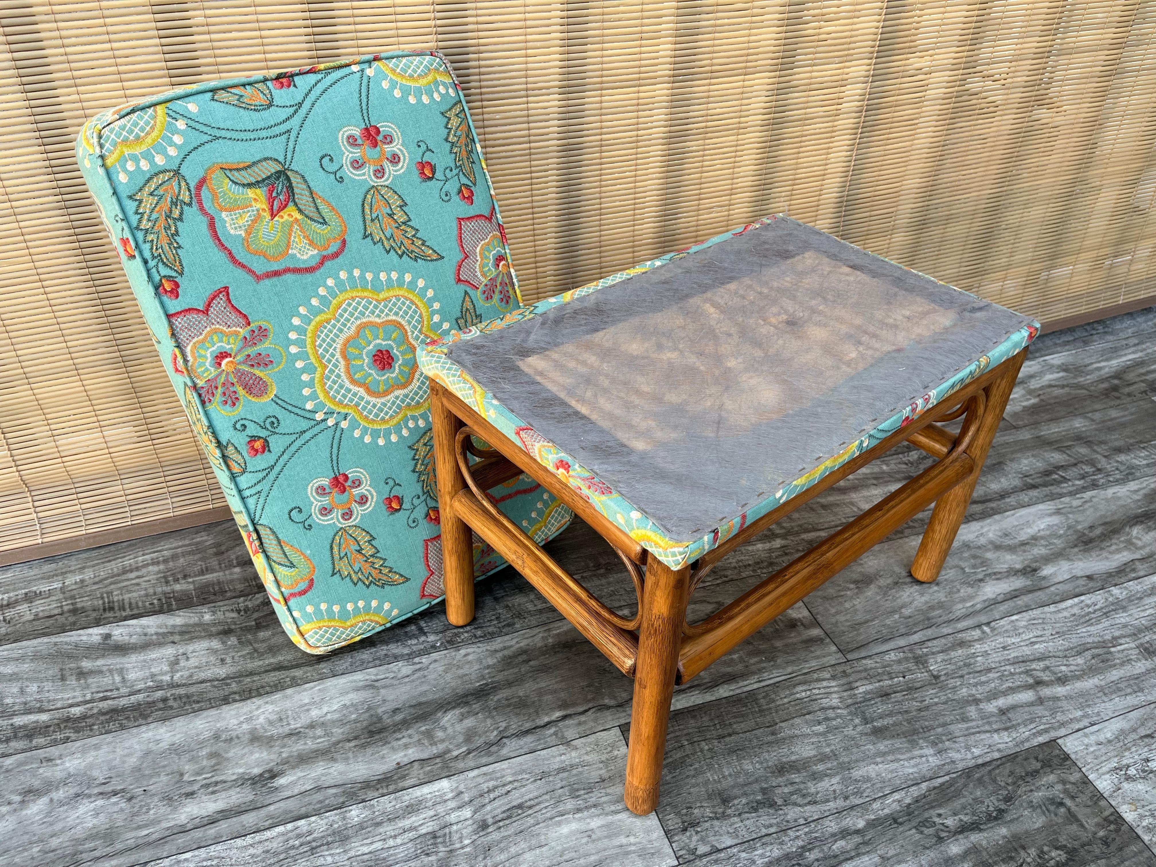 Vintage Coastal Style, Boho Chic Rattan Ottoman / Accent Bench For Sale 7