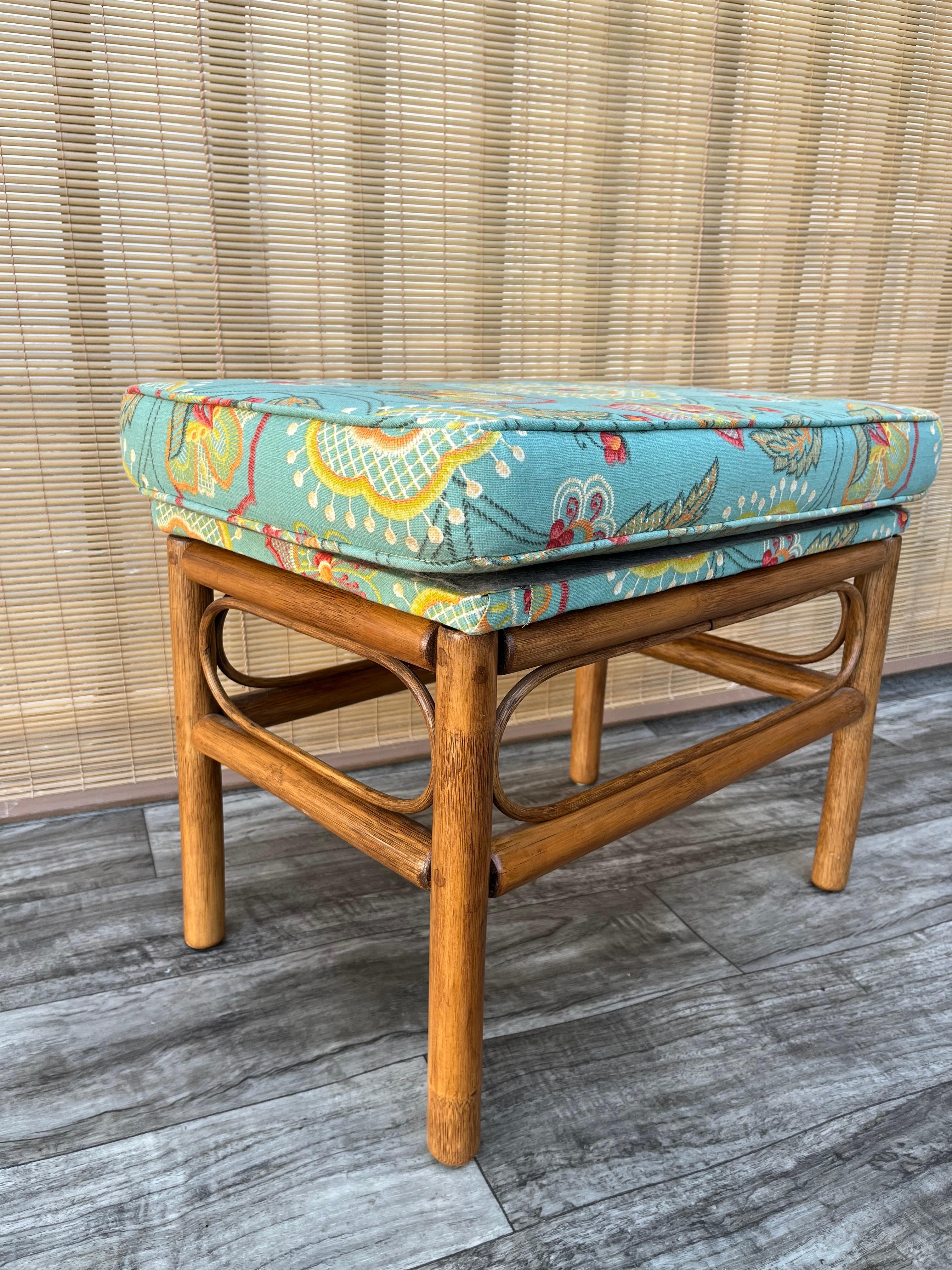 Mid-20th Century Vintage Coastal Style, Boho Chic Rattan Ottoman / Accent Bench For Sale