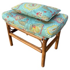 Retro Coastal Style, Boho Chic Rattan Ottoman / Accent Bench