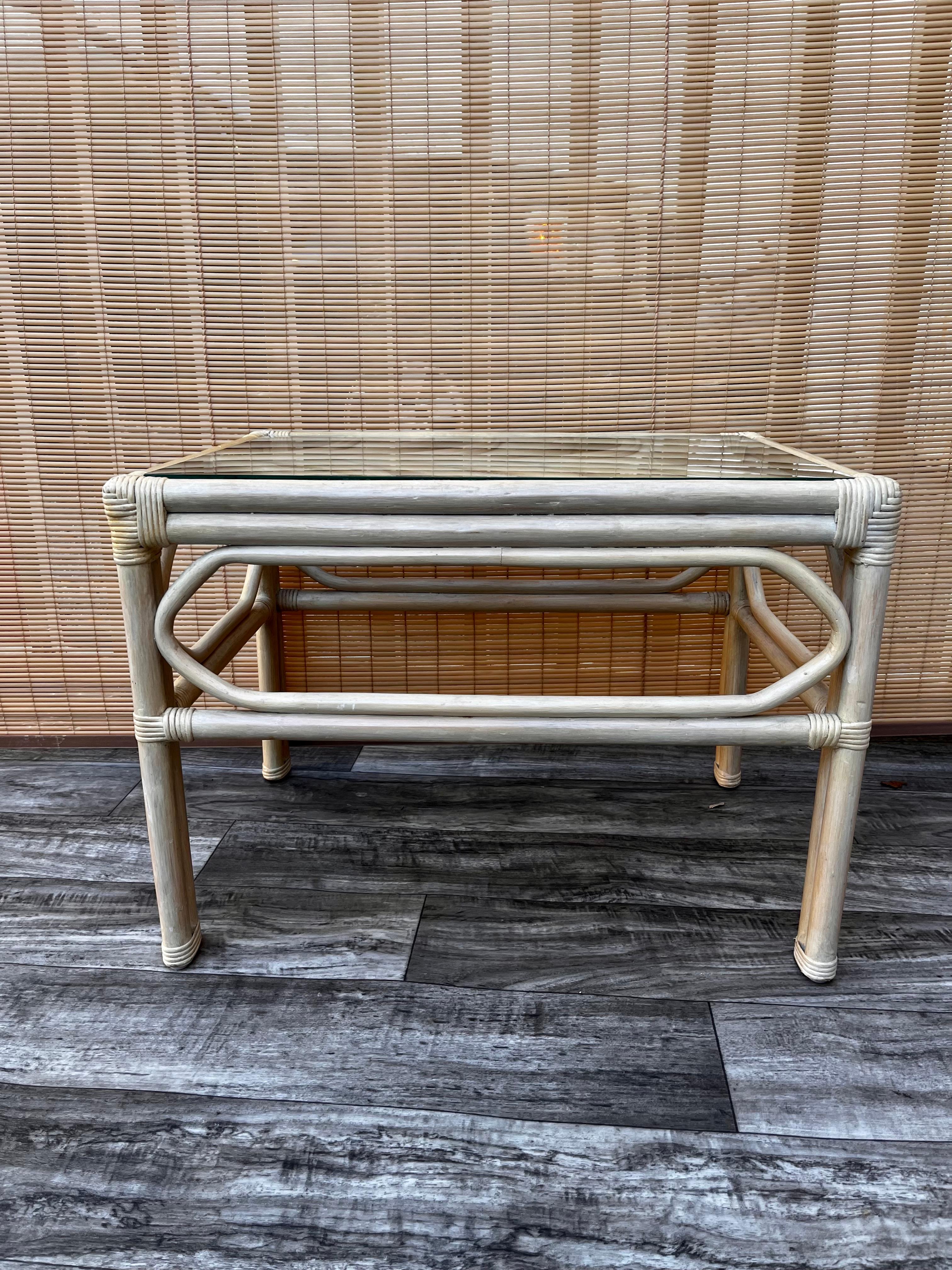 Vintage Coastal Style Pencil Reed Side Table  For Sale 3
