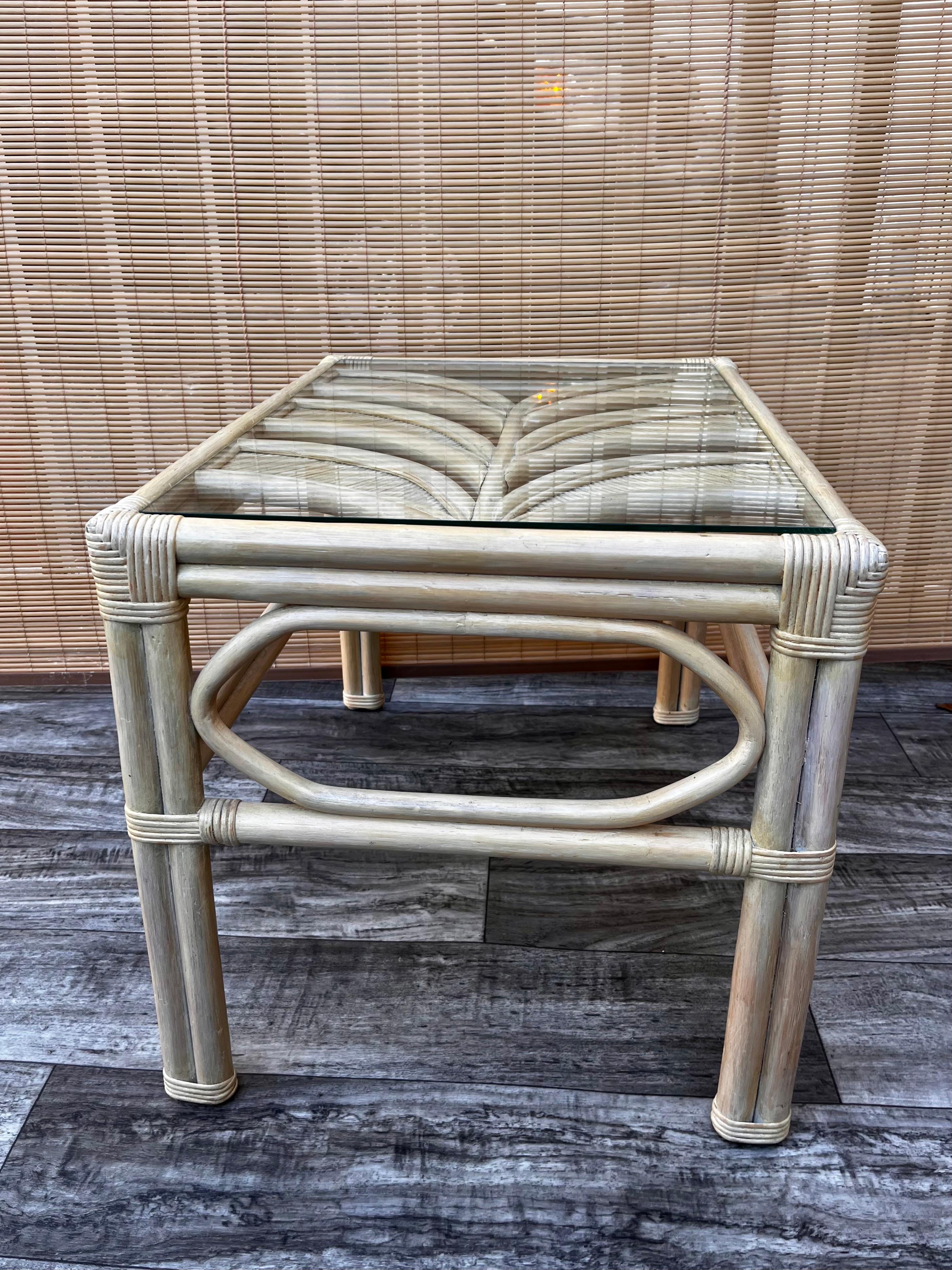 Vintage Coastal Style Pencil Reed Side Table  For Sale 5