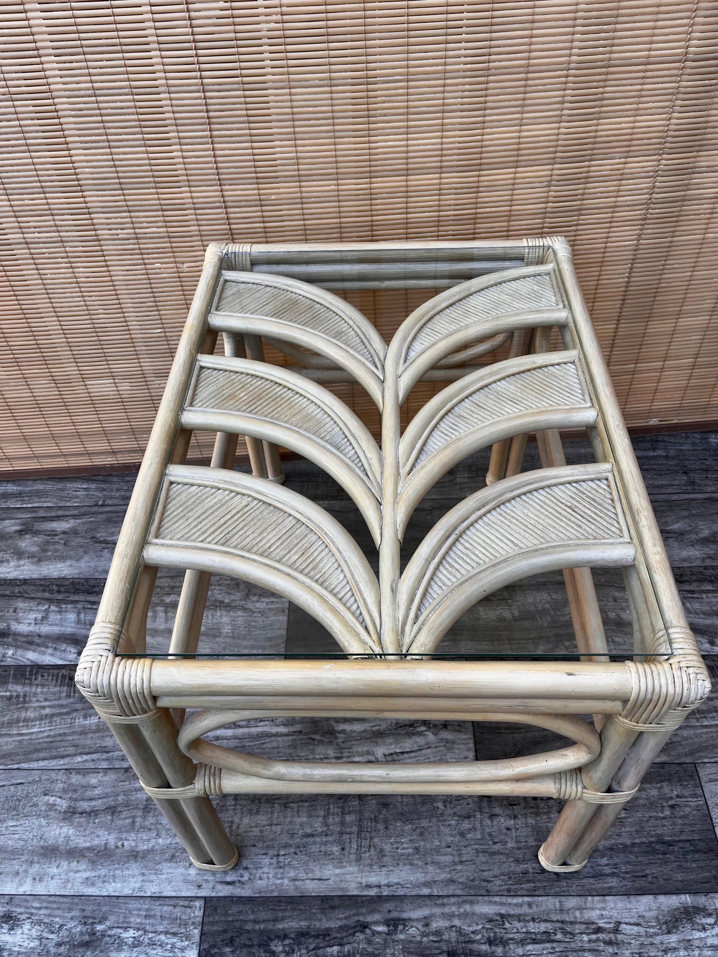 Philippine Vintage Coastal Style Pencil Reed Side Table  For Sale
