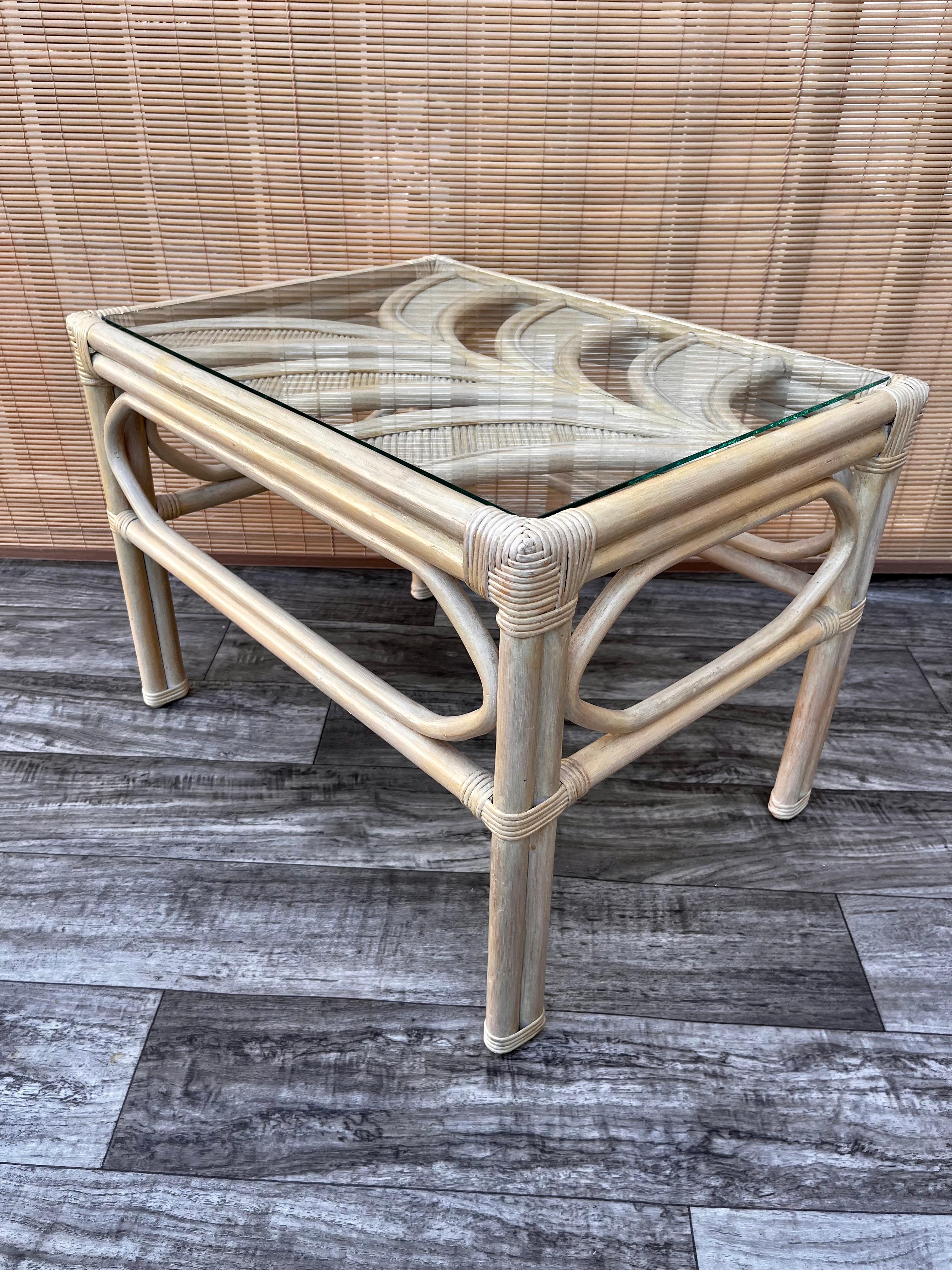Rattan Vintage Coastal Style Pencil Reed Side Table  For Sale