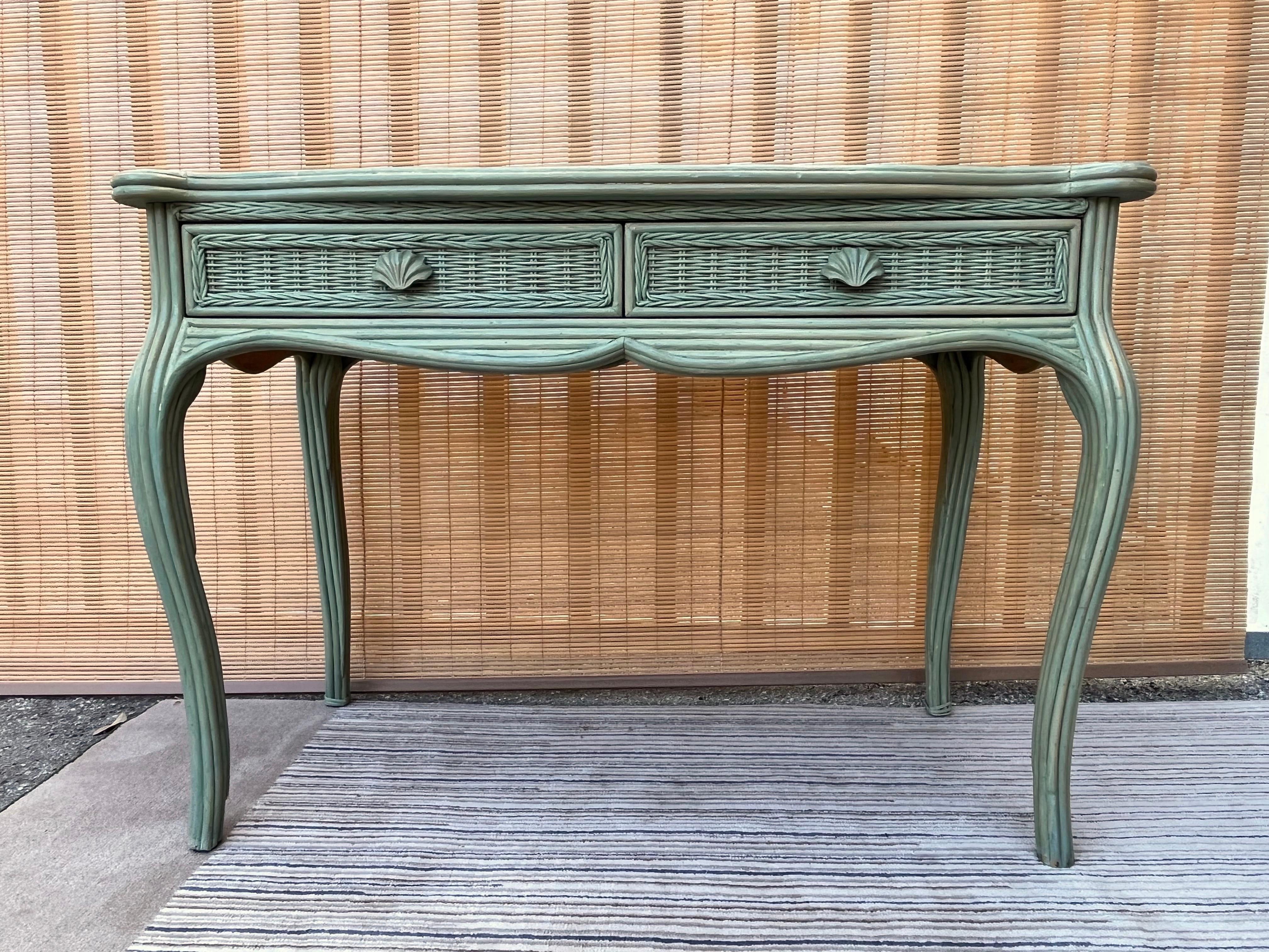 Vintage Coastal Style Pencil Reed Vanity / Writing Desk by Whitecraft Furniture In Good Condition In Miami, FL