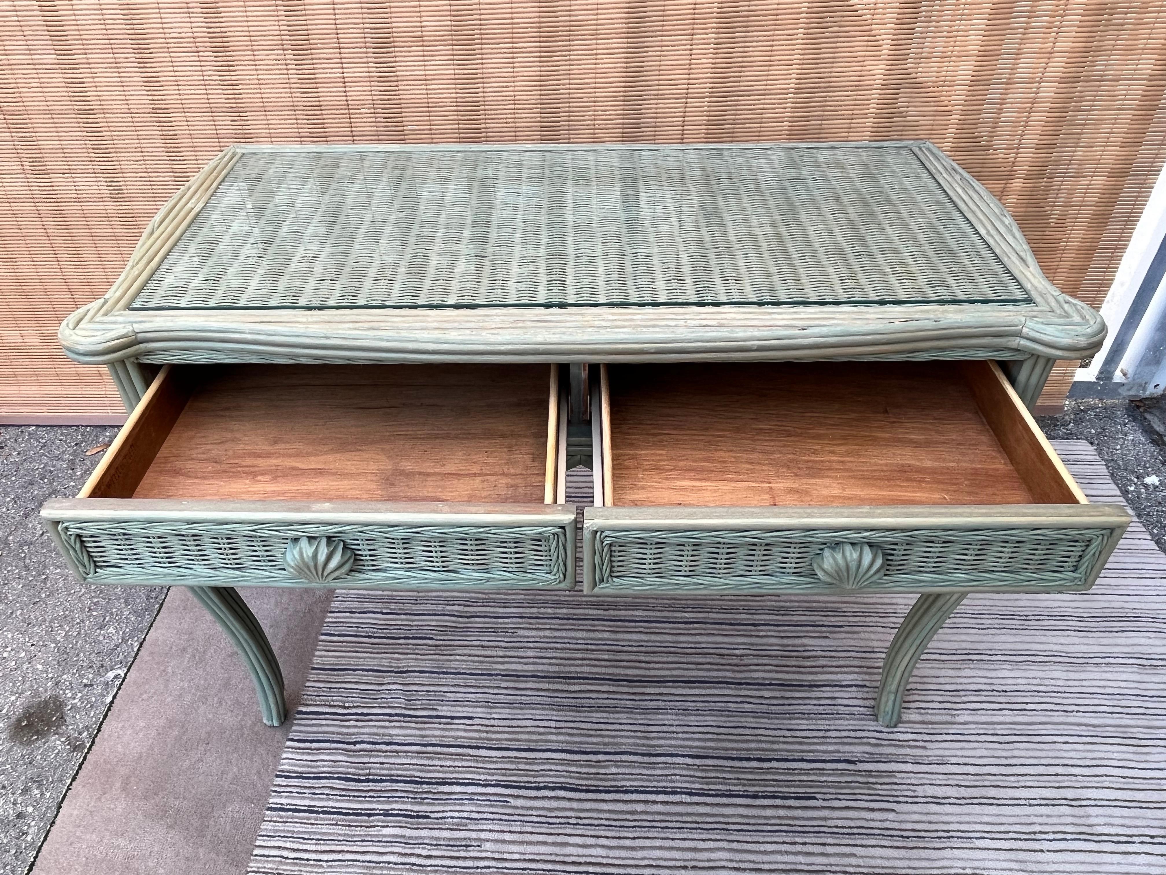 Late 20th Century Vintage Coastal Style Pencil Reed Vanity / Writing Desk by Whitecraft Furniture