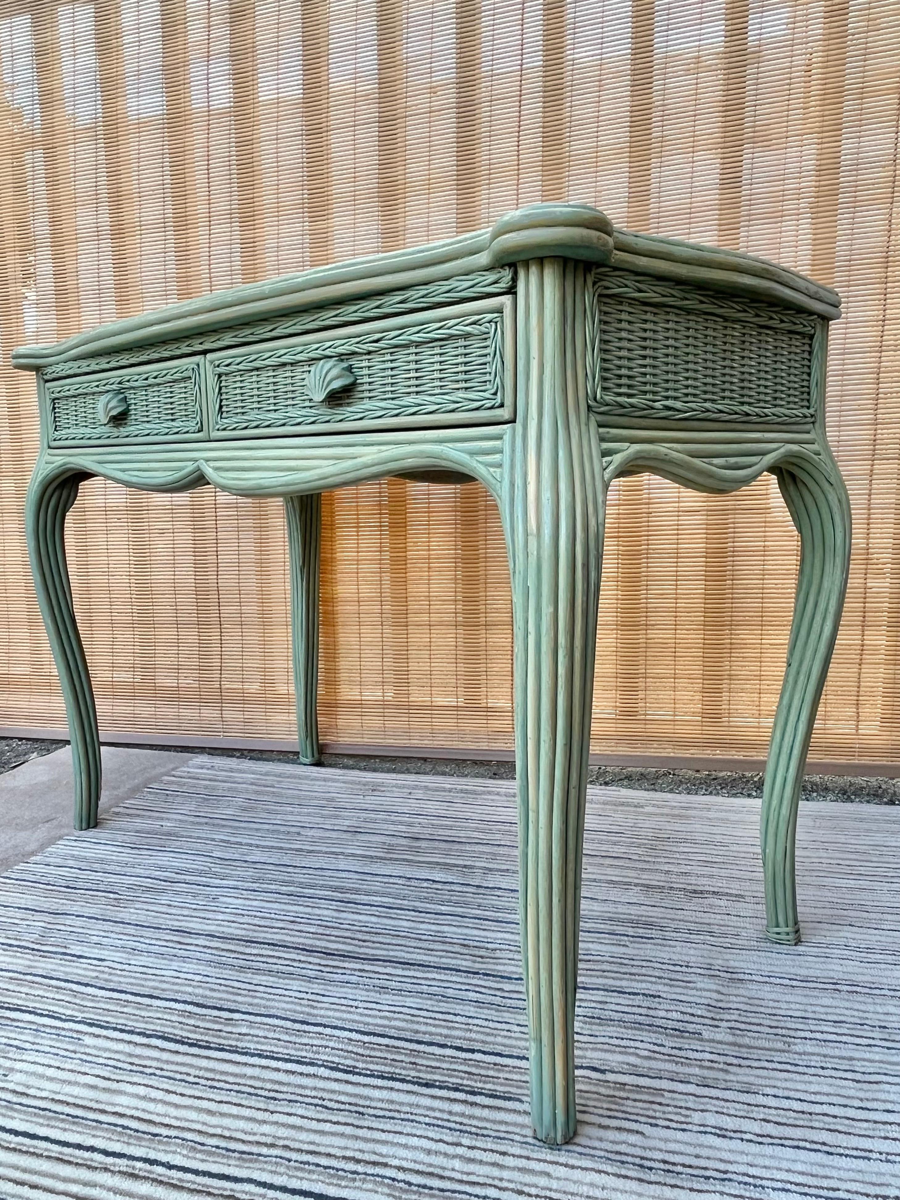 Wicker Vintage Coastal Style Pencil Reed Vanity / Writing Desk by Whitecraft Furniture