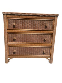 Vintage Coastal Style Wicker Nightstand by Henry Link for Lexington Furniture