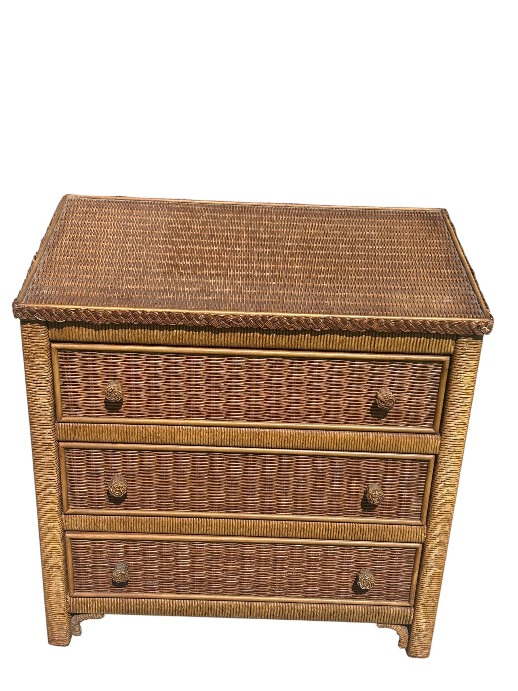 Hollywood Regency Vintage Coastal Style Wicker Nightstand by Henry Link for Lexington Furniture For Sale